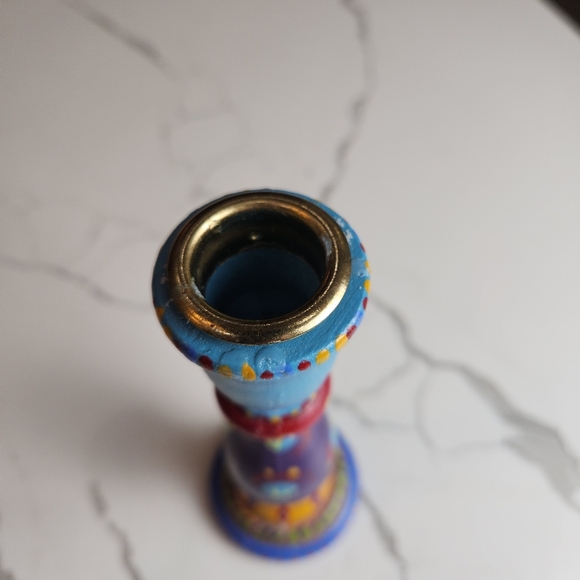 VINTAGE Y2K 2000 WOOD HAND PAINTED 🎨 CANDLE HOLDER SIGNED TERE 2000 - Picture 5 of 6